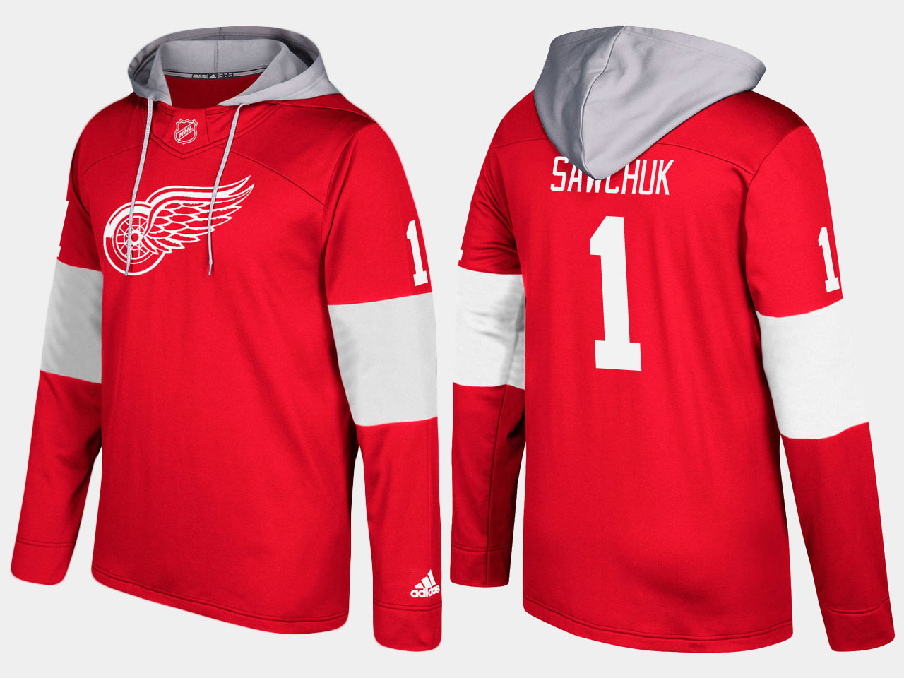 NHL Men Detroit red wings retired terry sawchuk red hoodie